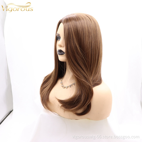 Vigorous brown mono premium high quality straight wave long wholesale black women synthetic hair wigs none lace front